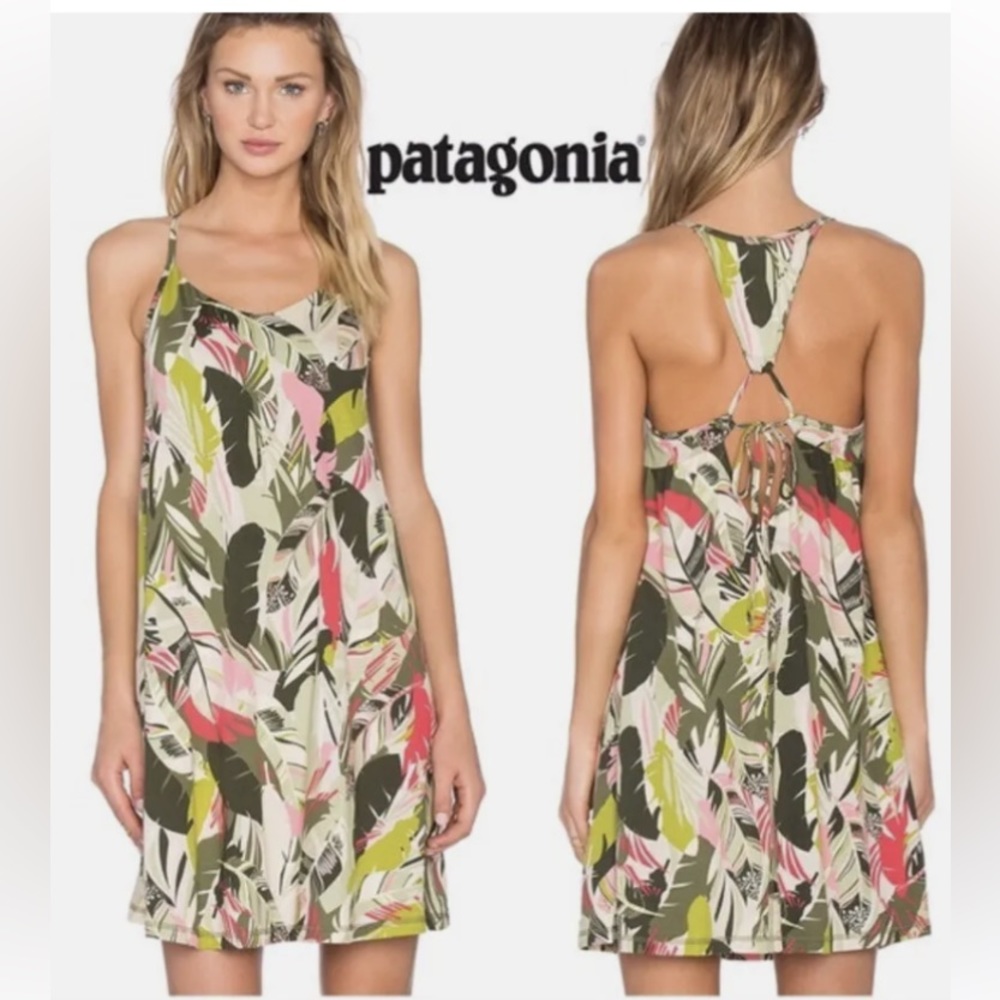 PATAGONIA Edisto Wild Paradise Spanish Moss Tie Back Sundress Green White Sz XS